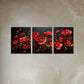 3pcs Romantic Flower Garden Design Red, Yellow Metal Print Ready to Hang Art