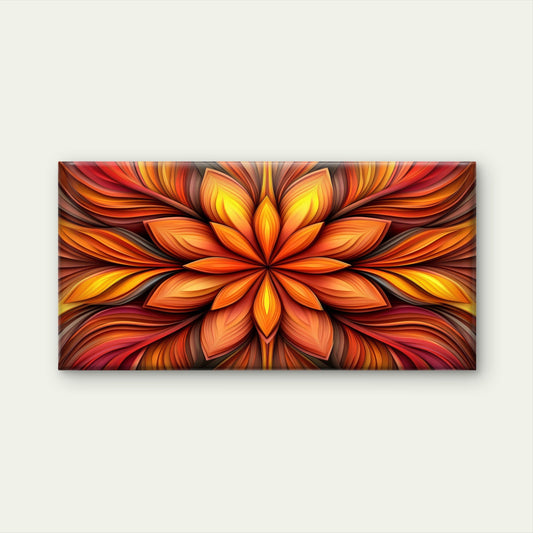 Orange Mandala Floral Painting Wall Art Canvas Office Home Room Framed 80x45cm