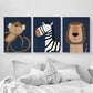 3pcs Navy Blue Safari Animal Minimalist Painting Metal Print Ready to Hang Art