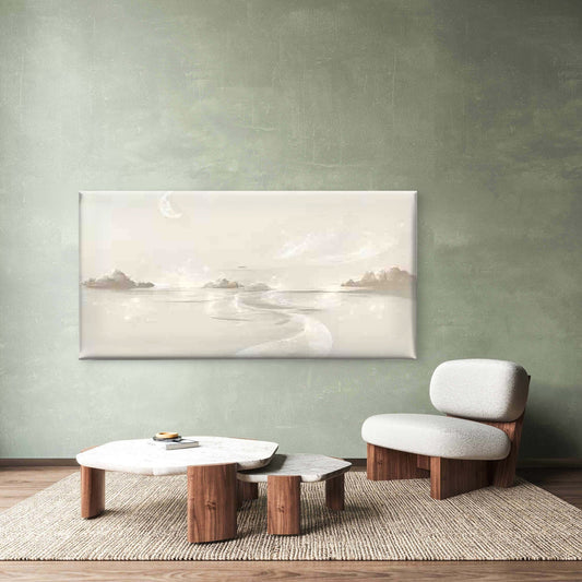 Dreamy Moonlight Ocean LandscapeWall Art Canvas Office Home Room Framed 80x45cm