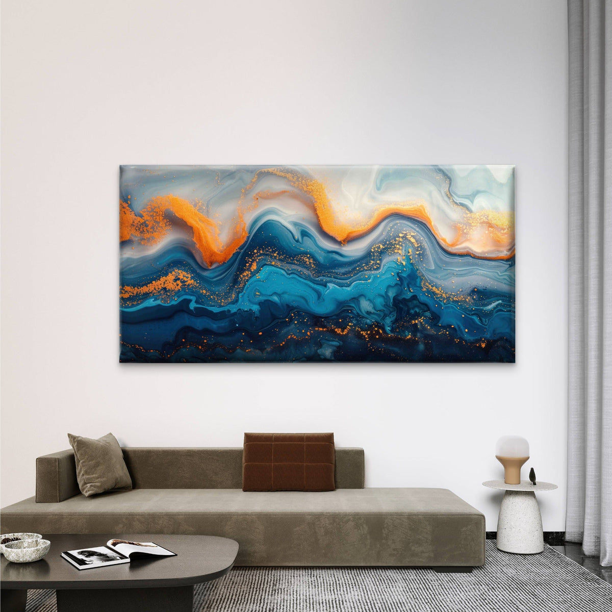 Abstract Blue Liquid Effect Wall Art Canvas Office Home Room Framed 80x45cm
