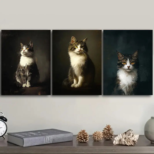 3pcs Elegant Cat Metal Print Ready to Hang Art