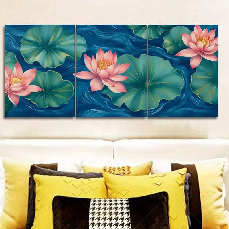 3pcs Water Lilies in Moonlight Metal Print Ready to Hang Art