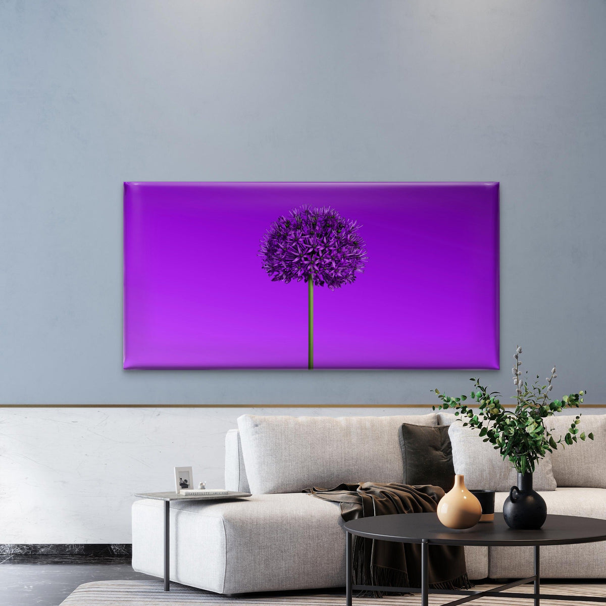 Purple Allium Blossom Image Wall Art Canvas Office Home Room Framed 120x60cm