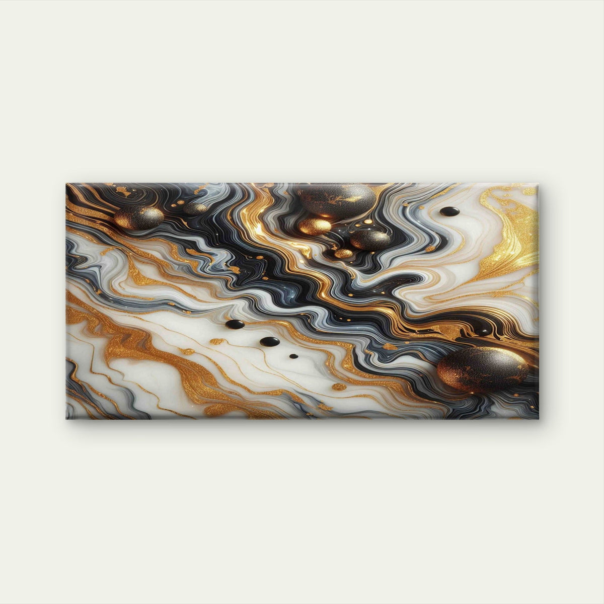Gold Black Marble With Gold Dot Wall Art Canvas Office Home Room Framed 120x60cm