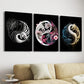 3pcs Yin Yang Dragon Vibrant Ink & Watercolor Designs Metal Print Ready to Hang Art