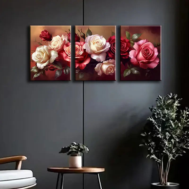 3pcs Colorful Roses Metal Print Ready to Hang Art