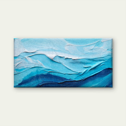 Abstract Blue Sea Surf Wave Wall Art Canvas Office Home Room Framed 80x45cm