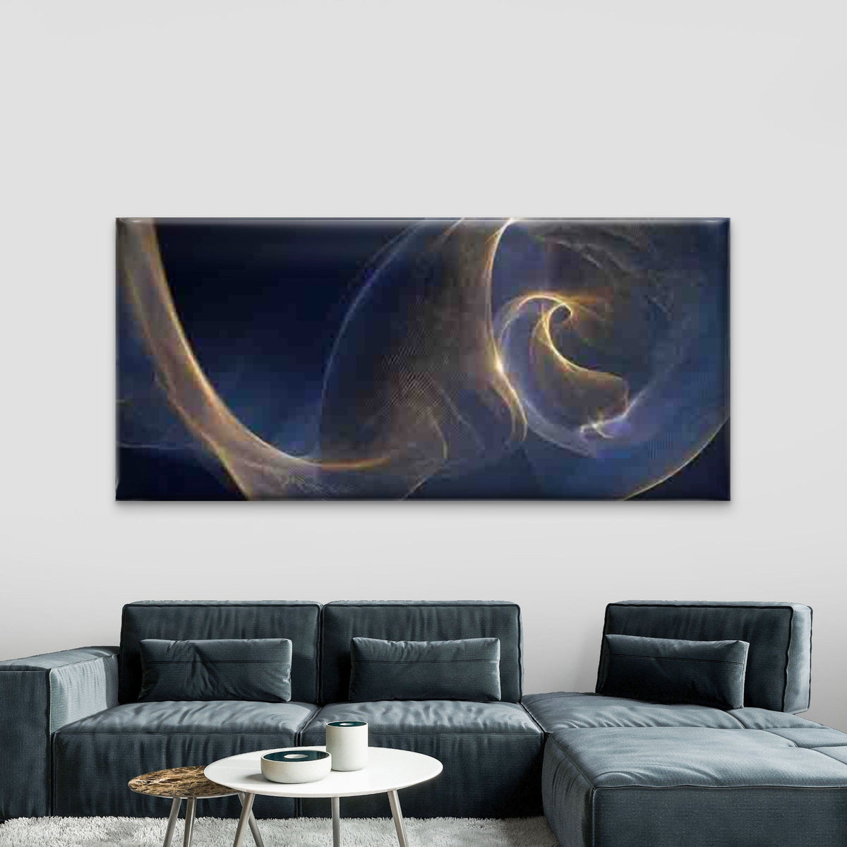 Golden Lines & Leaf Pattern Wall Art Canvas Office Home Room Framed 80x45cm