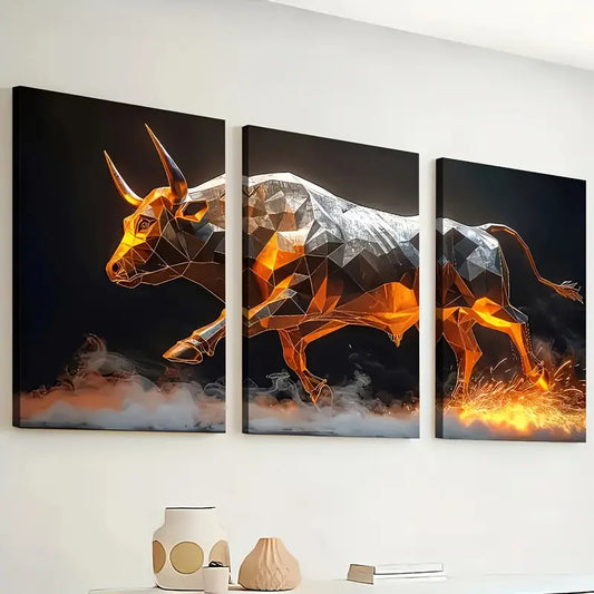 3pcs Modern Style Fashion Abstract Geometry Cattle Animal Art Wall Art Set Canvas Framed 40x60cm - High Quality Print 100% Australian Made Wall Canvas Ready to Hang