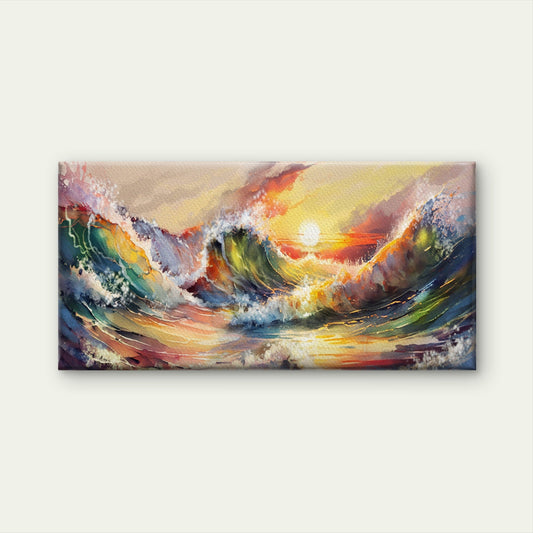 Abstract Ocean Wave Sunset Wall Art Canvas Office Home Room Framed 80x45cm