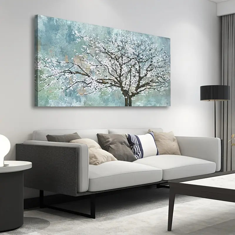 Modern Plum Blossom Elegant White Floral Wall Art canvas office home room framed 80x45cm