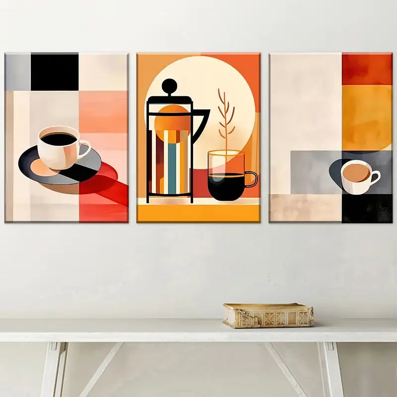3pcs Modern Fashion Abstract Geometry Coffee Art Wall Art Set Canvas Framed 40x60cm - High Quality Print 100% Australian Made Wall Canvas Ready to Hang