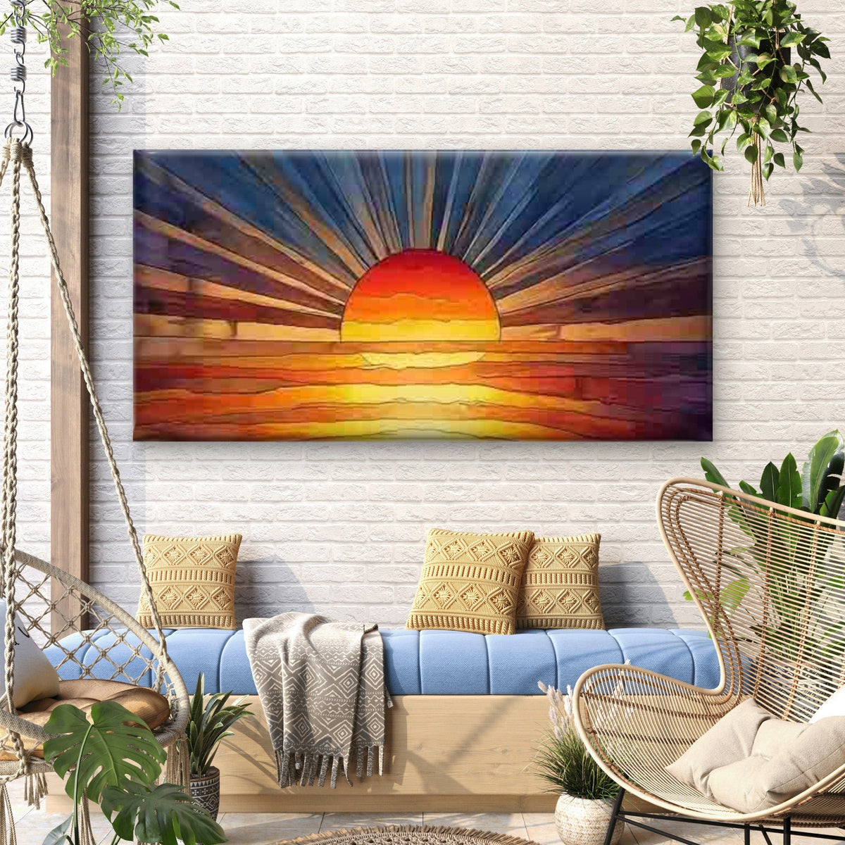 Modern Abstract Sunset Wall Art Canvas Office Home Room Framed 80x45cm