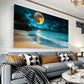 Tropical Night Scene with Sandy Shoreline, Lush Greenery & Starry Sky Wall Art wall canvas office home room framed 120x60cm