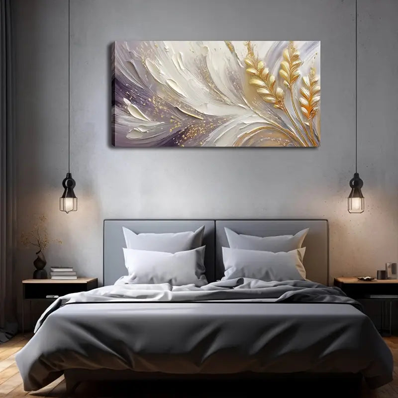 Leaf Purple White Fluid Wall Art Canvas Office Home Room Framed 120x60cm