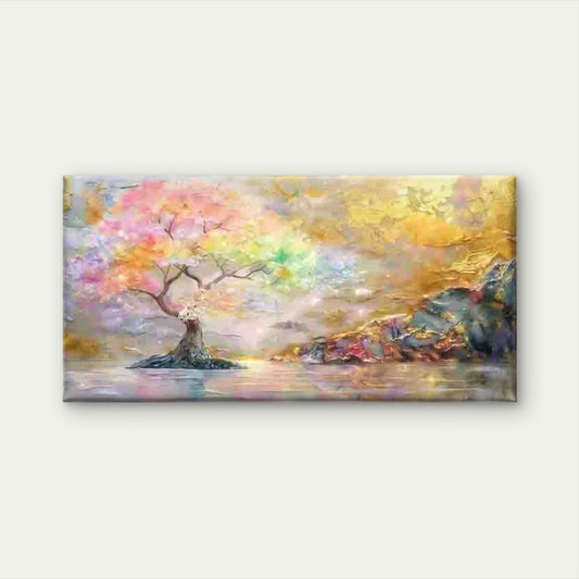 Fantasy Trees And Golden Lands Wall Art Canvas Office Home Room Framed 80x45cm