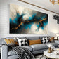 Black & Blue with Golden Accents Fluid Abstract Design Wall Art wall canvas office home room framed 80x45cm