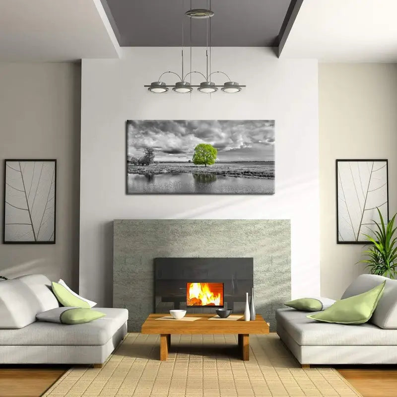 Green Tree Black & White Modern Giclee Wall Art canvas office home room framed 120x60cm
