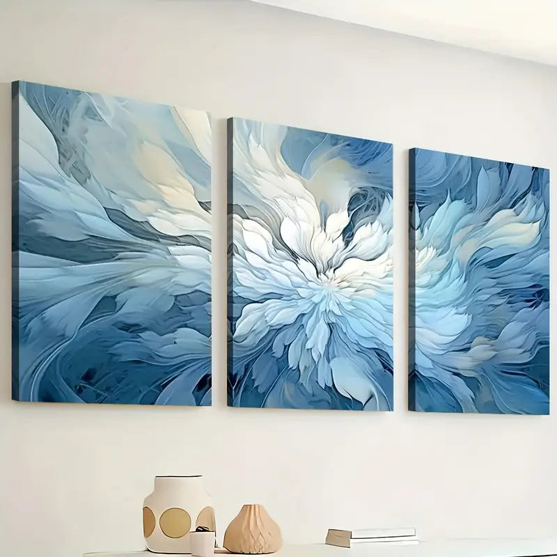 3pcs Modern Style Fashion Abstract Light Luxury Art Blue Floral Wall Art Set Canvas Framed 40x60cm - High Quality Print 100% Australian Made Wall Canvas Ready to Hang