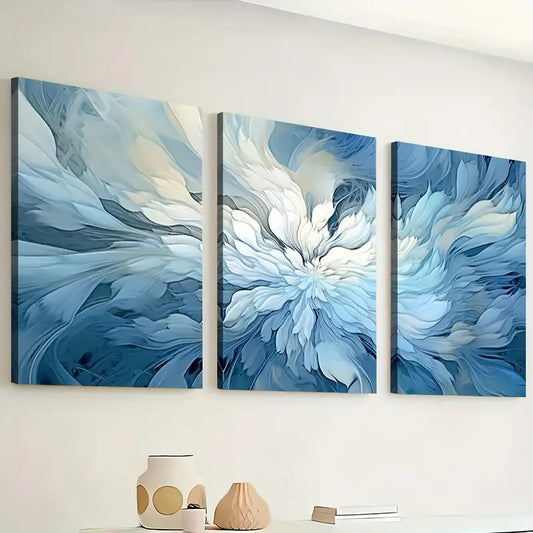 3pcs Modern Style Fashion Abstract Light Luxury Art Blue Floral Wall Art Set Canvas Framed 40x60cm - High Quality Print 100% Australian Made Wall Canvas Ready to Hang