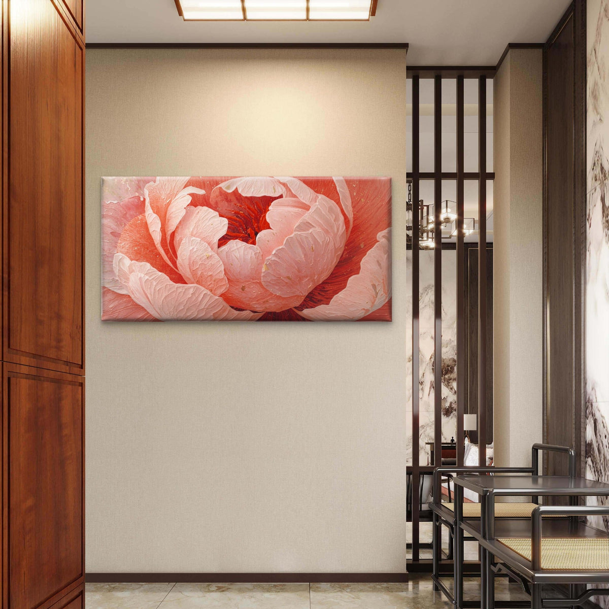 Pink Coral Peony Flower Bloom Wall Art Canvas Office Home Room Framed 120x60cm