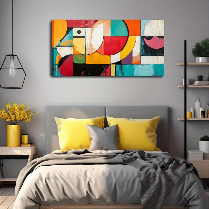 Vibrant Geometric Shapes Colors Wall Art Canvas Office Home Room Framed 120x60cm