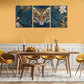 3pcs Vibrant Blue Background with Floral & Wildlife Design Metal Print Ready to Hang Art