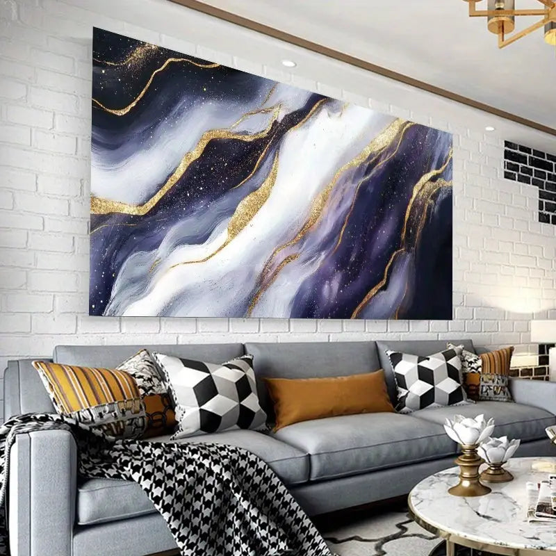 Black & Golden Marble Fluid Abstract Design Wall Art wall canvas office home room framed 120x60cm
