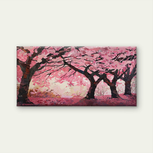 Pink Cherry Blossom Trees Wall Art Canvas Office Home Room Framed 80x45cm
