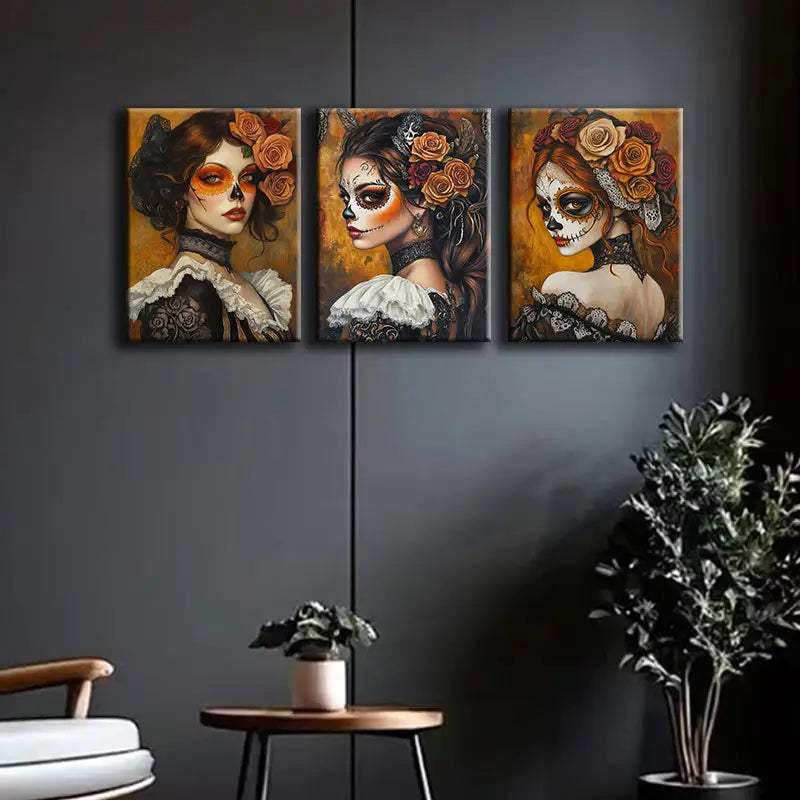 3pcs Day of the Dead Beauty Metal Print Ready to Hang Art