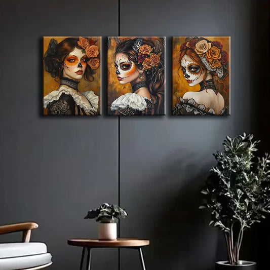 3pcs Day of the Dead Beauty Metal Print Ready to Hang Art