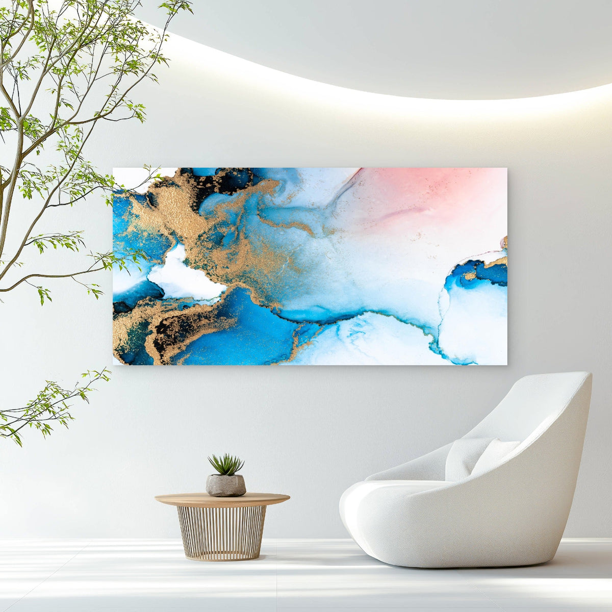 Blue Gold Abstract Canvas Wall Art Canvas Office Home Room Framed 120x60cm