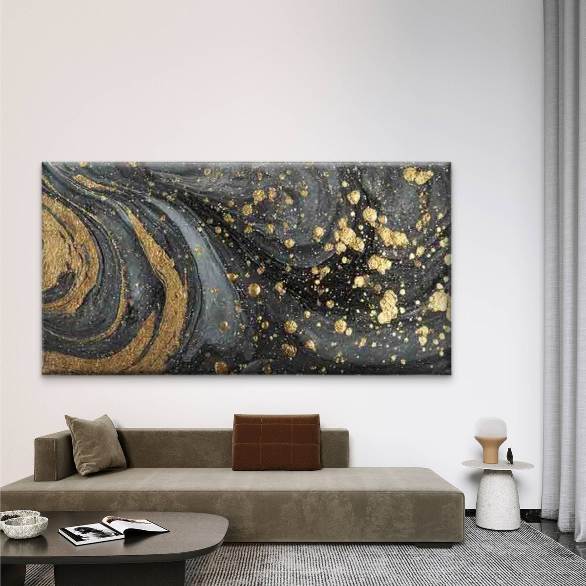 Dark Brown Black Marble Wall Art Canvas Office Home Room Framed 80x45cm
