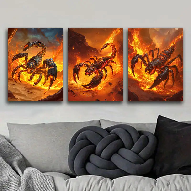 3pcs Red Scorpion Design Metal Print Ready to Hang Art