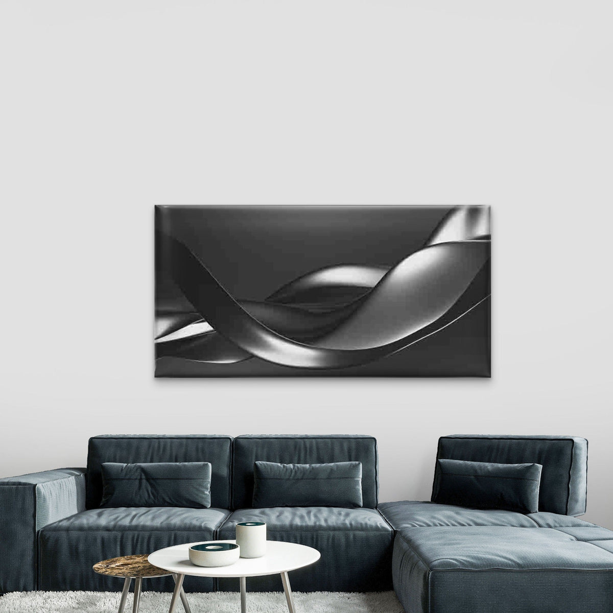 Abstract Black And White Wave Wall Art Canvas Office Home Room Framed 120x60cm