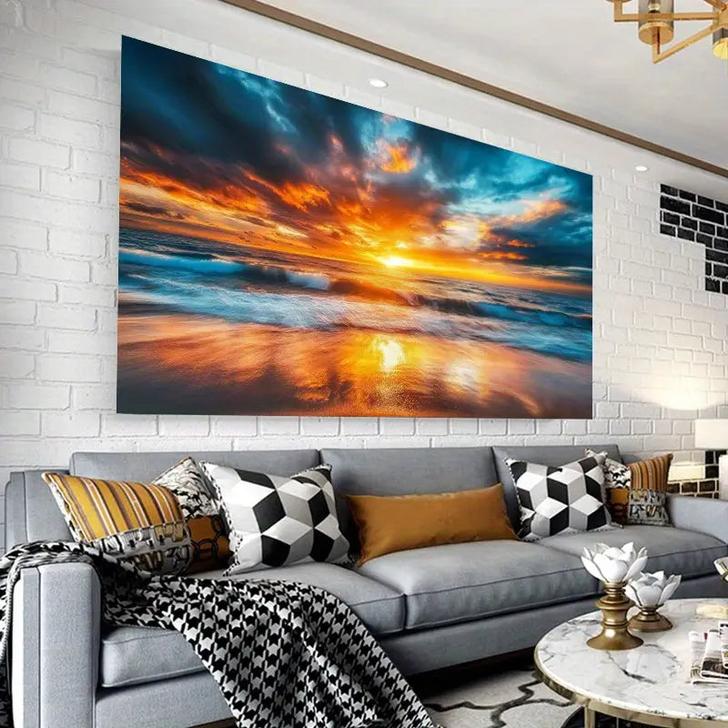 Vibrant Sunset Ocean Wave Wall Art wall canvas office home room framed 120x60cm