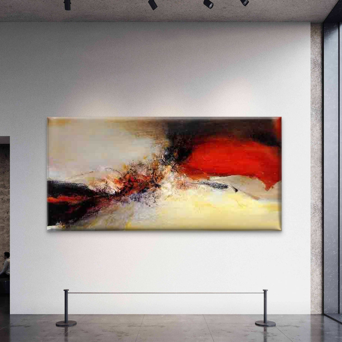 Vibrant Swirls of Red, Black, Wall Art Canvas Office Home Room Framed 120x60cm