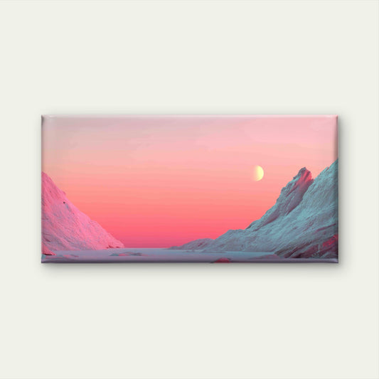 Pink Landscape With Mountains Wall Art Canvas Office Home Room Framed 80x45cm