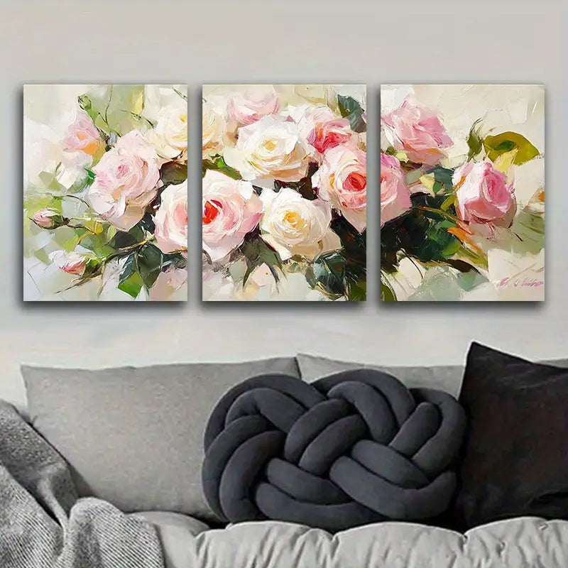 3pcs Rose Oil Painting Metal Print Ready to Hang Art