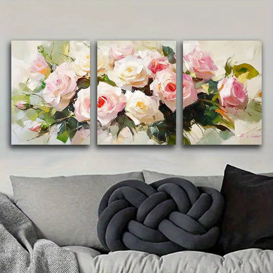 3pcs Rose Oil Painting Metal Print Ready to Hang Art
