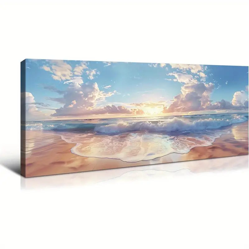 Beach Ocean Blue Waves Sunset Wall Art canvas office home room framed 120x60cm