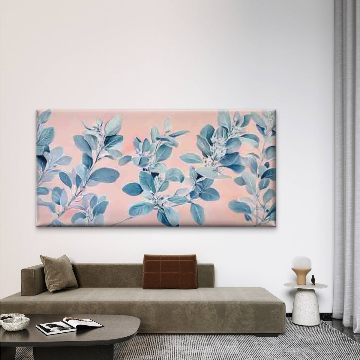 Blue Leaf Botanical Wall Art Canvas Office Home Room Framed 80x45cm