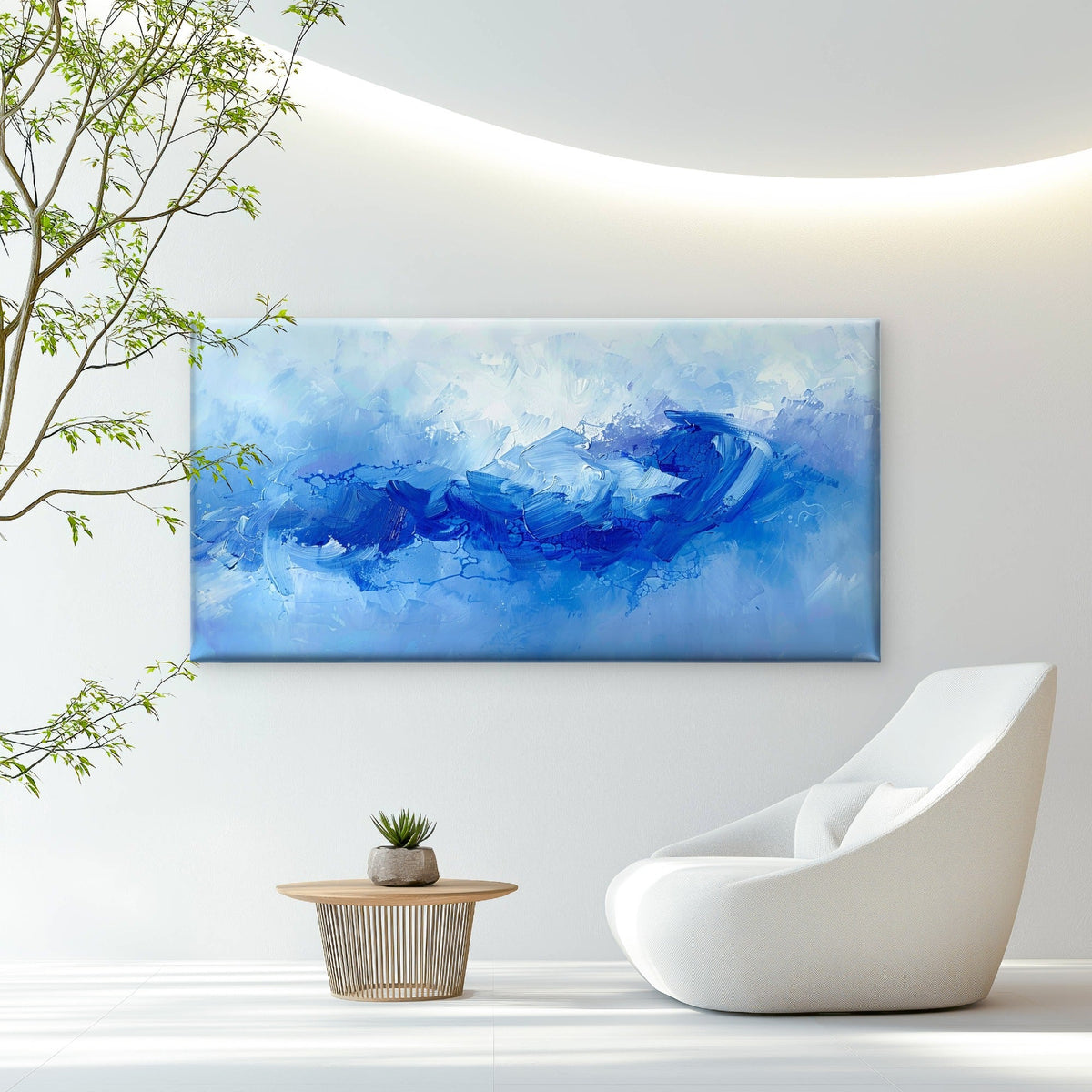 Blue Wave One Art Wall Art Canvas Office Home Room Framed 80x45cm