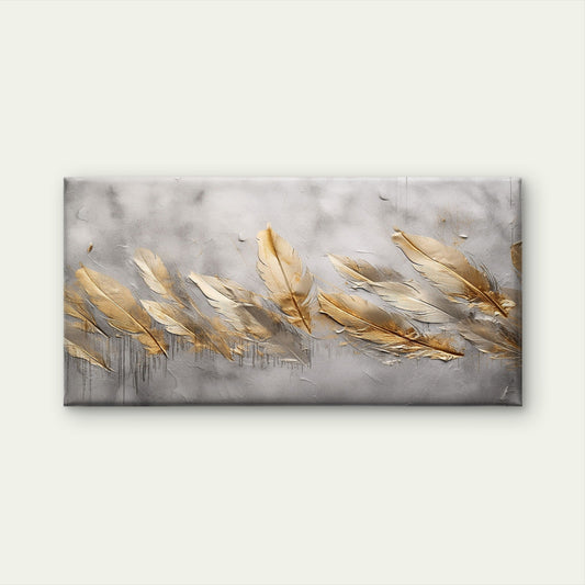 Abstract Golden Feather Grey Texture Wall Art Canvas Office Home Framed 80x45cm