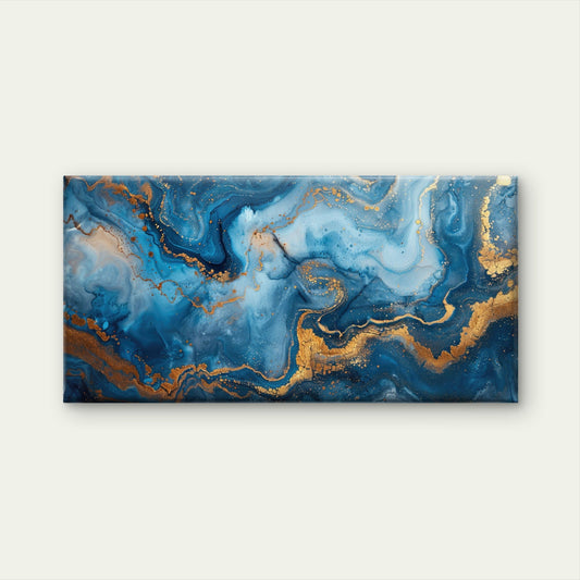 Abstract Blue Gold Marble Wall Art Canvas Office Home Room Framed 80x45cm