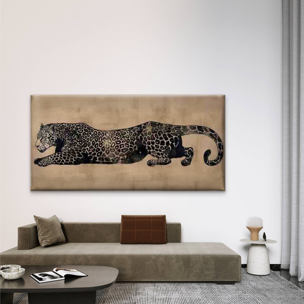 Leopard Minimalist Wildlife Wall Art Canvas Office Home Room Framed 120x60cm