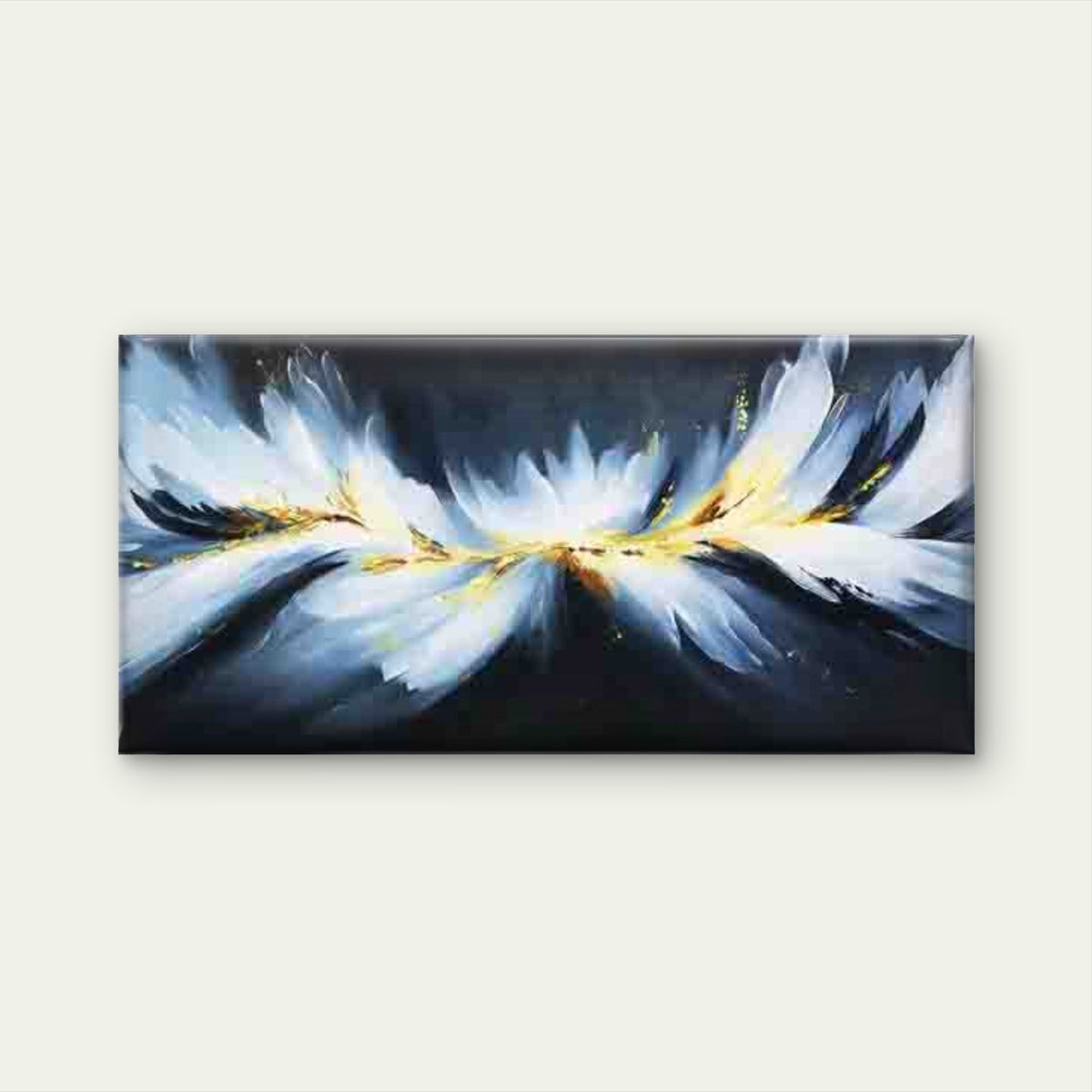 Golden And Blue Abstract Feathe Wall Art Canvas Office Home Room Framed 120x60cm