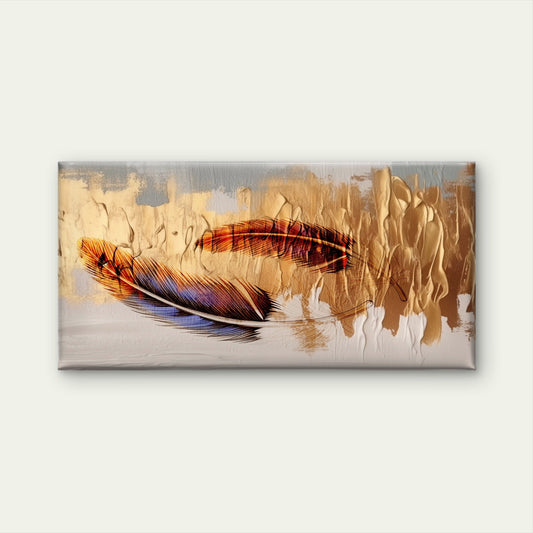 Abstract Gold Feather Plumage Wall Art Canvas Office Home Framed 80x45cm