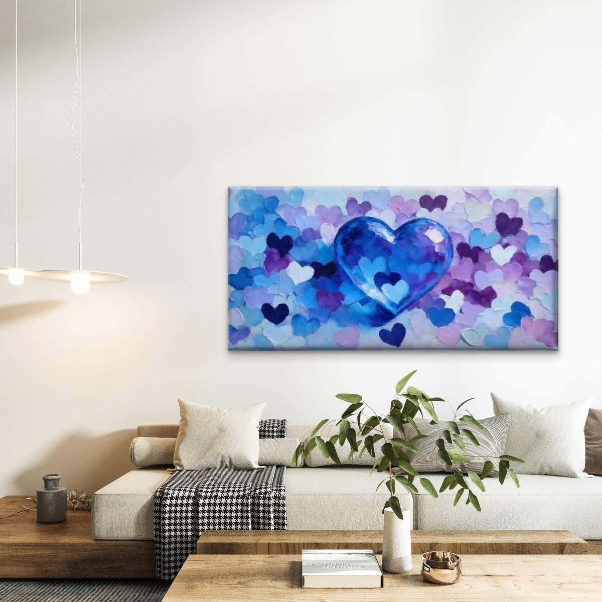 Blue And Purple Heart Abstract Wall Art Canvas Office Home Room Framed 120x60cm